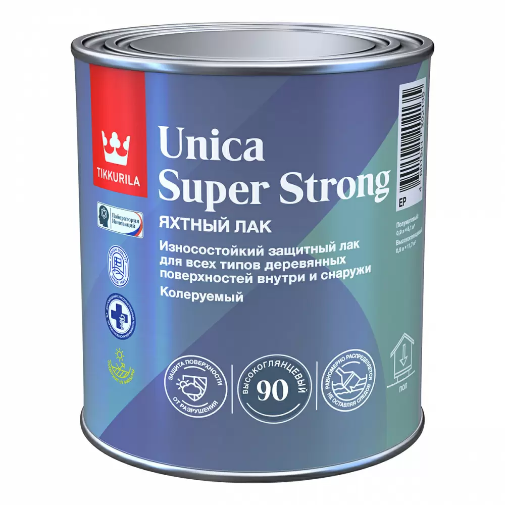 TIKKURILA UNICA SUPER STRONG EP лак универсальный износостойкий, высокоглянцевый (0,9л)
