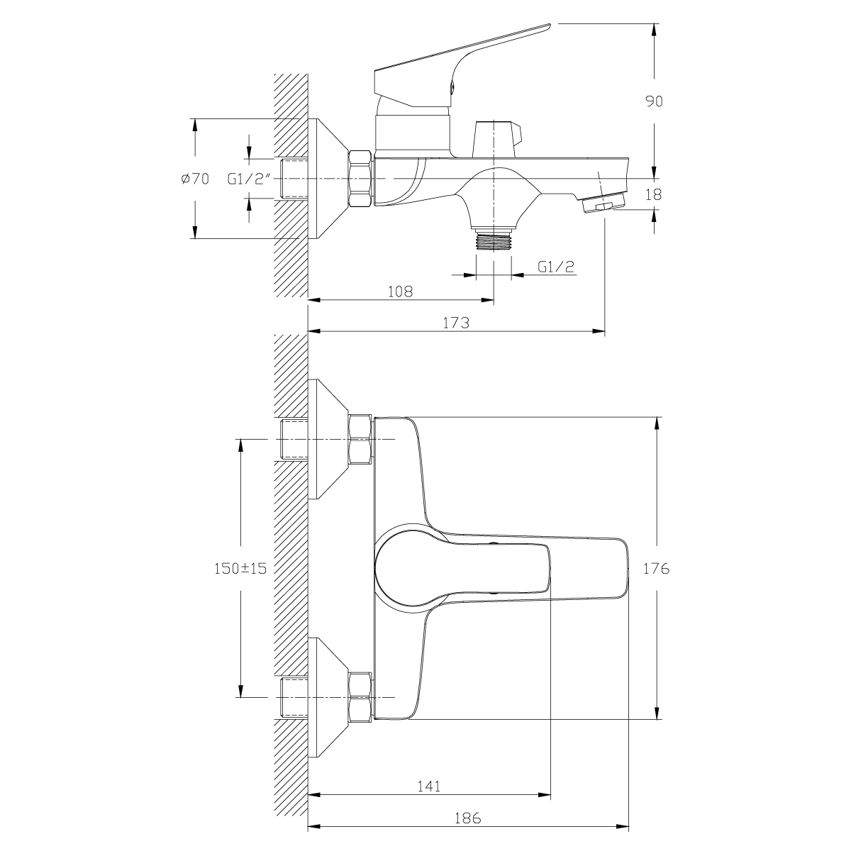 Смеситель для ванн  rs29-31 (1/12) "rossinka"