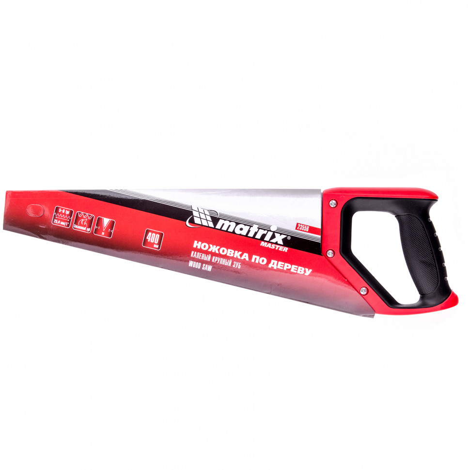 Ножовка по дереву, 400 мм, зуб 2D, каленый крупный зуб 5-6 TPI, двухкомпонентная рукоятка Matrix (23556)