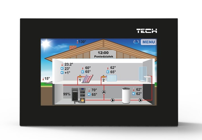 Комнатный регулятор со связью RS (стекло 2ММ, скрытый монтаж) черный TECH
