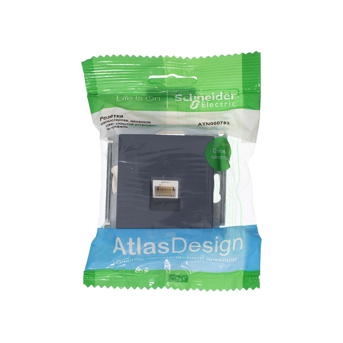 Розетка компьютерная "atlasdesign" 1 местн. rj45 (механизм) грифель (1/10/60) "schneider"