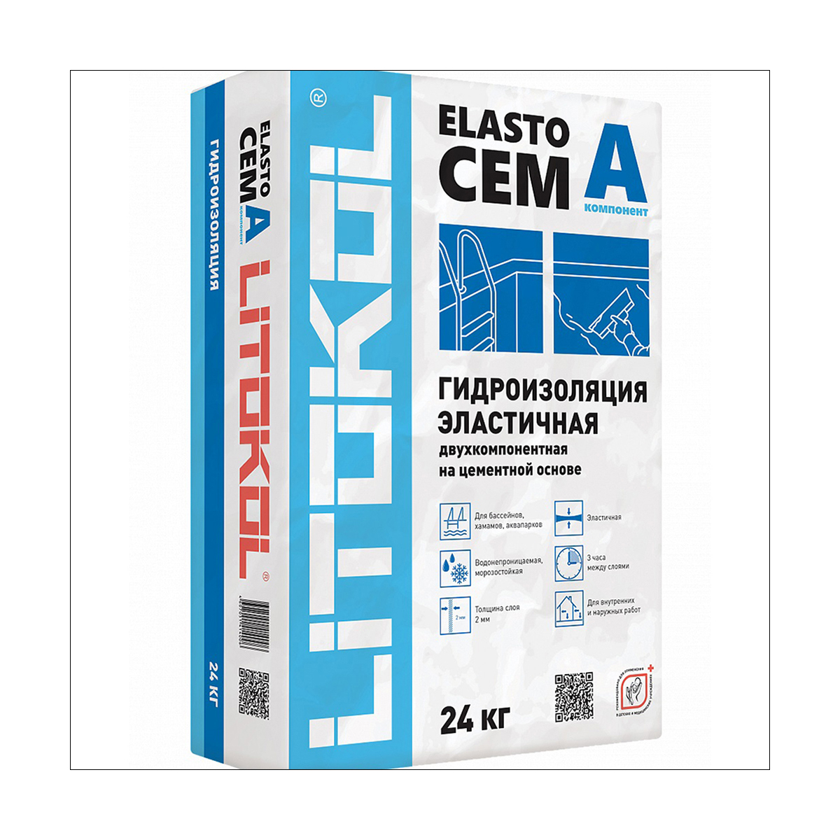 Гидроизоляция эластичная 2-х компонент. "elastocem" комп. а 24 кг (1) litokol