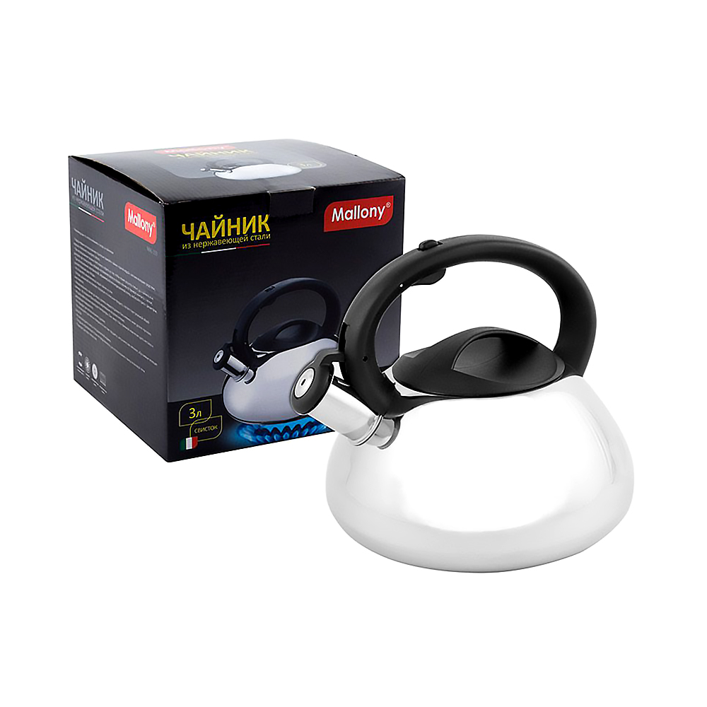 Чайник нержав. 3 л со свистком, полиров. (1/6) "mallony" mal-109