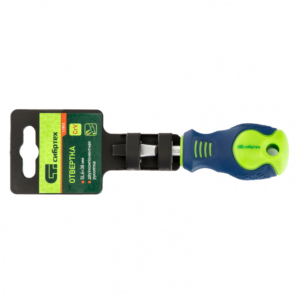 Отвертка, SL6 х 38 мм, CrV, двухкомпонентная рукоятка Сибртех (11853)