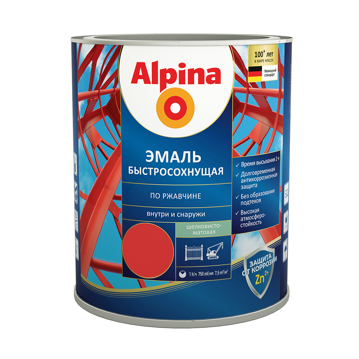 Грунт- эмаль по ржавчине быстросохн. красная (ral 3000) 0,75 л (1/6) "alpina"