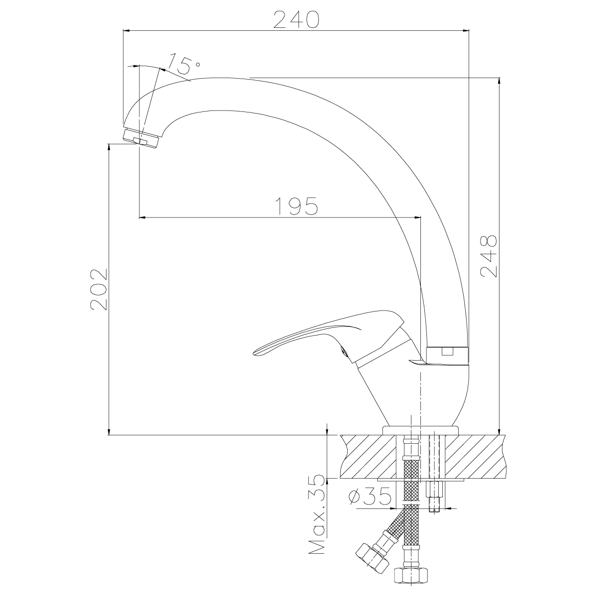 Смеситель для кухни  a35-25  поворотн. излив (1/12) "rossinka"