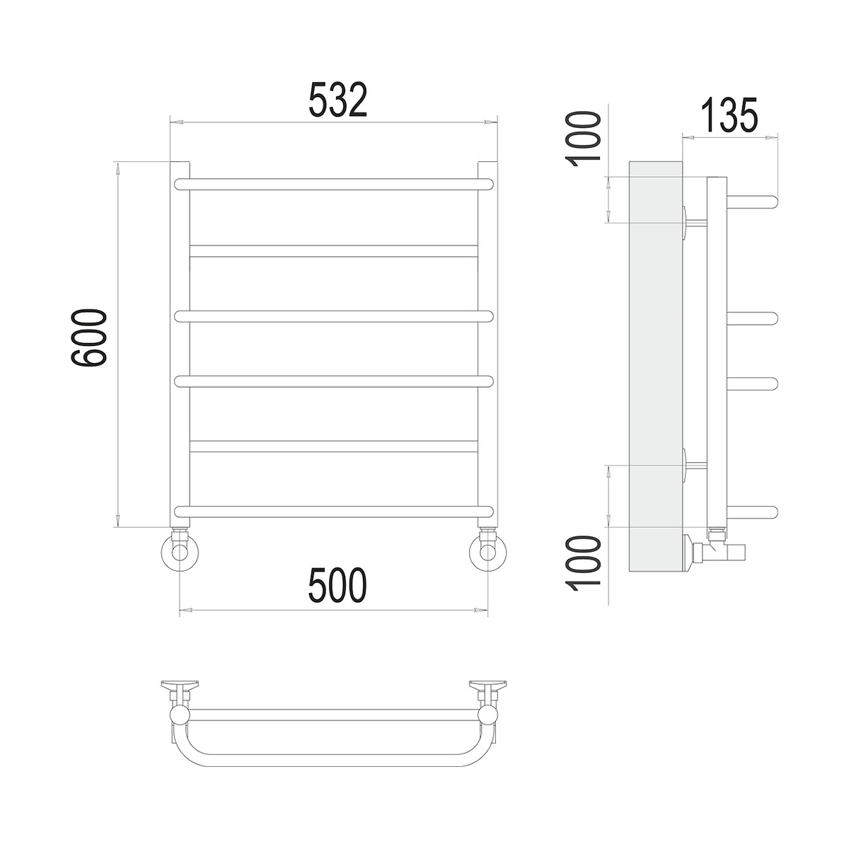 Полотенцесушитель водяной "евромикс" п6 500*600 (хром) "terminus"