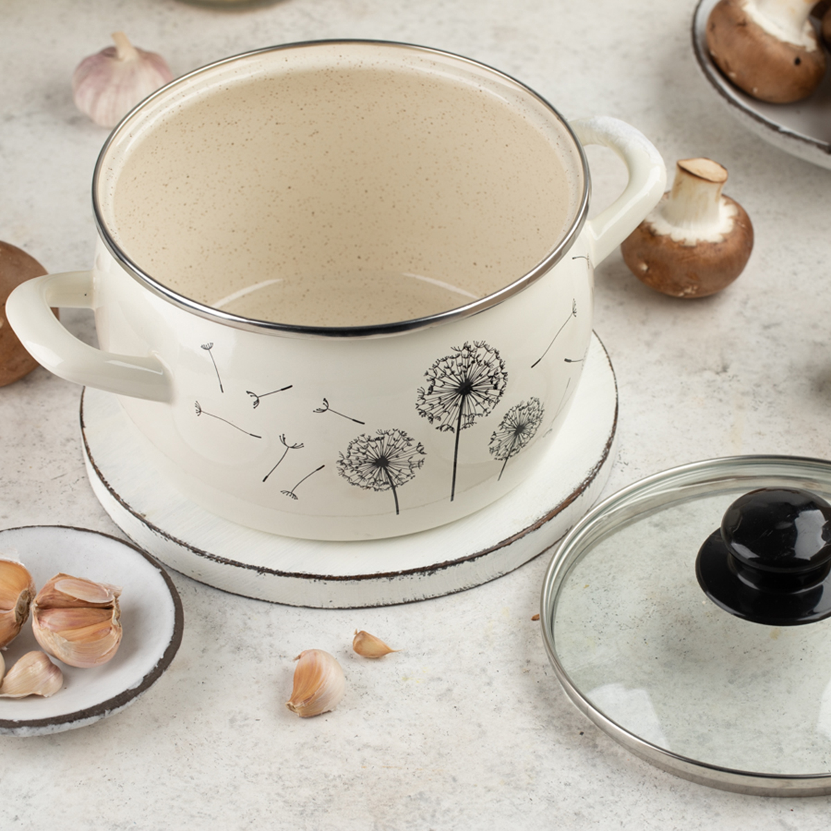 Кастрюля эмалиров. "одуванчик" 7,9 л, 24 см стекл. крышка (1/4) "metrot"