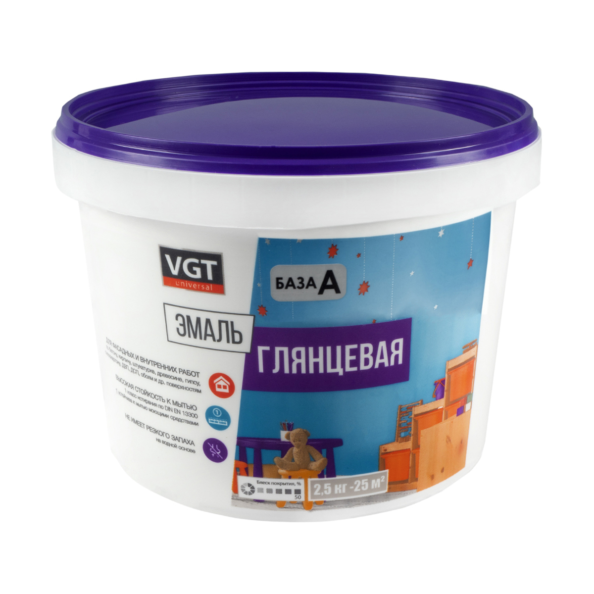 Эмаль вд-ак-1179  универсал.  глянц. база а супербелая  2,5 кг (4) "вгт"