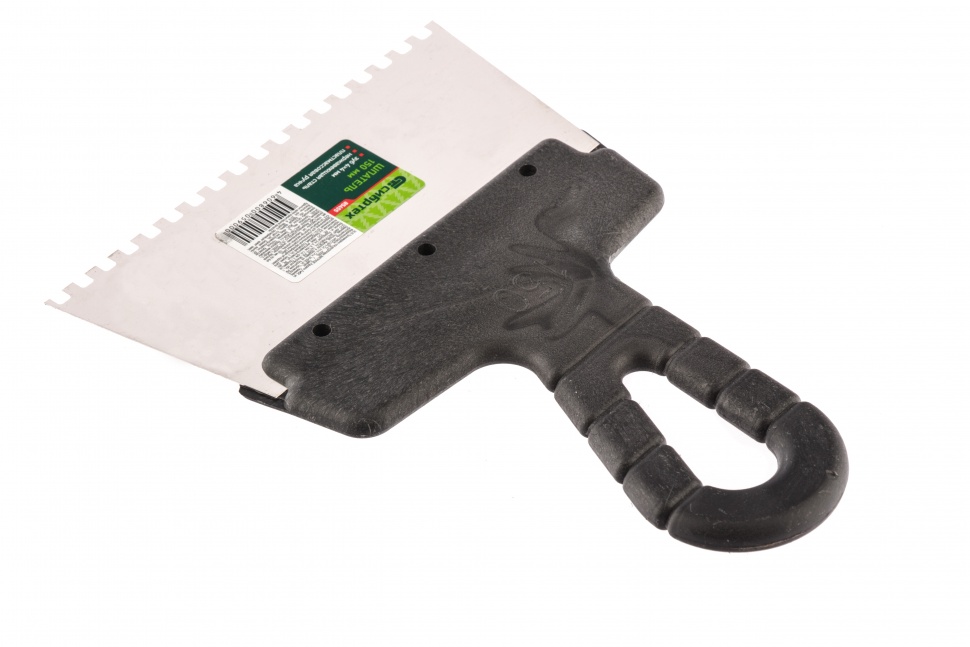 Шпатель из нержавеющей стали, 150 мм, зуб 4 х 4 мм, пластмассовая ручка Сибртех (85455)