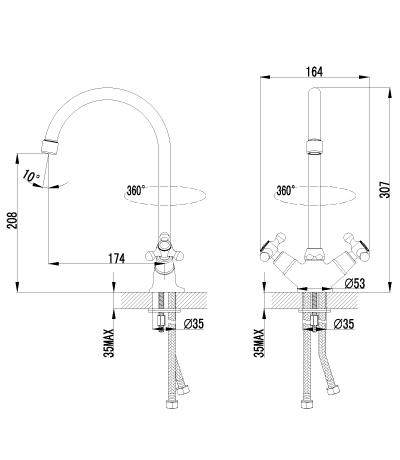 Смеситель для кухни "plus harmony"  lm1405c высокий поворот. излив, двухвентильный (1/12) "lemark"