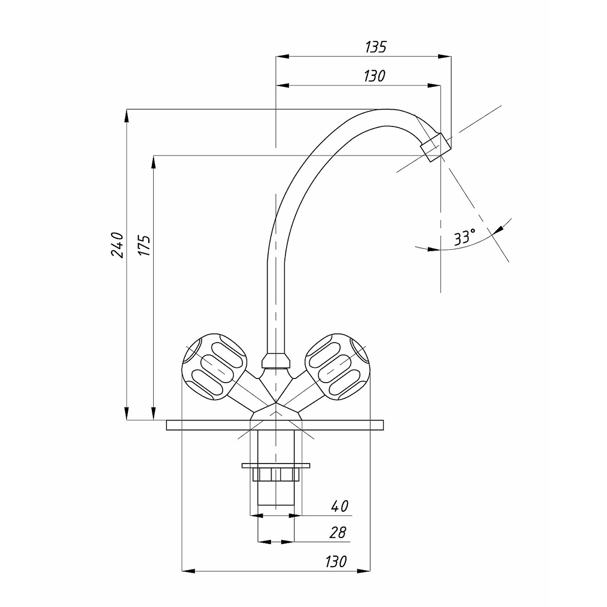 Смеситель для кухни "tsarsberg" tsb-272-30, двухвентильный (2/20) "профсан"