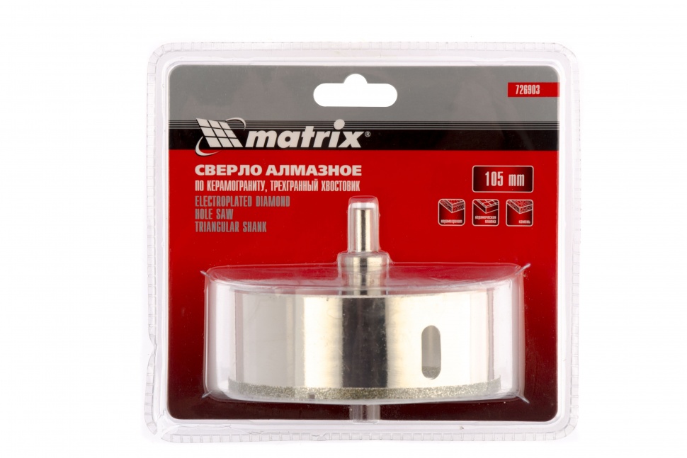 Сверло алмазное по керамограниту, 105 х 67 мм, трехгранный хвостовик Matrix (726903)