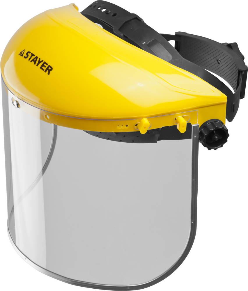 Защитный лицевой щиток STAYER MASTER ударопрочный экран 200х400мм из поликарбоната 1мм устойчивого к истираниям и царапинам, с храповиком