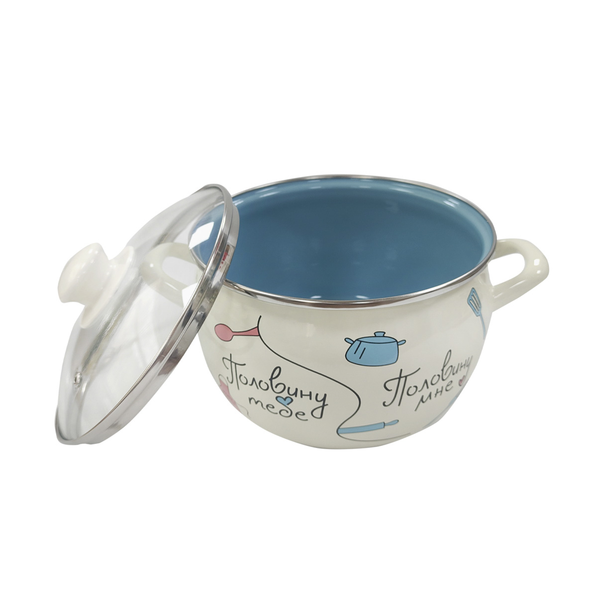 Кастрюля эмалиров. "половинки" 3,1 л, 18 см стекл. крышка (1/4) "metrot"