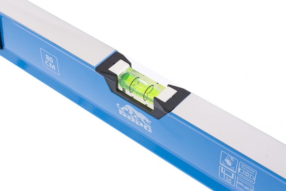 Уровень алюминиевый, двуручный, 800 мм, профиль 1.6 мм, фрезеров, ударопрочные заглушки, 3 глазка Барс (34352)