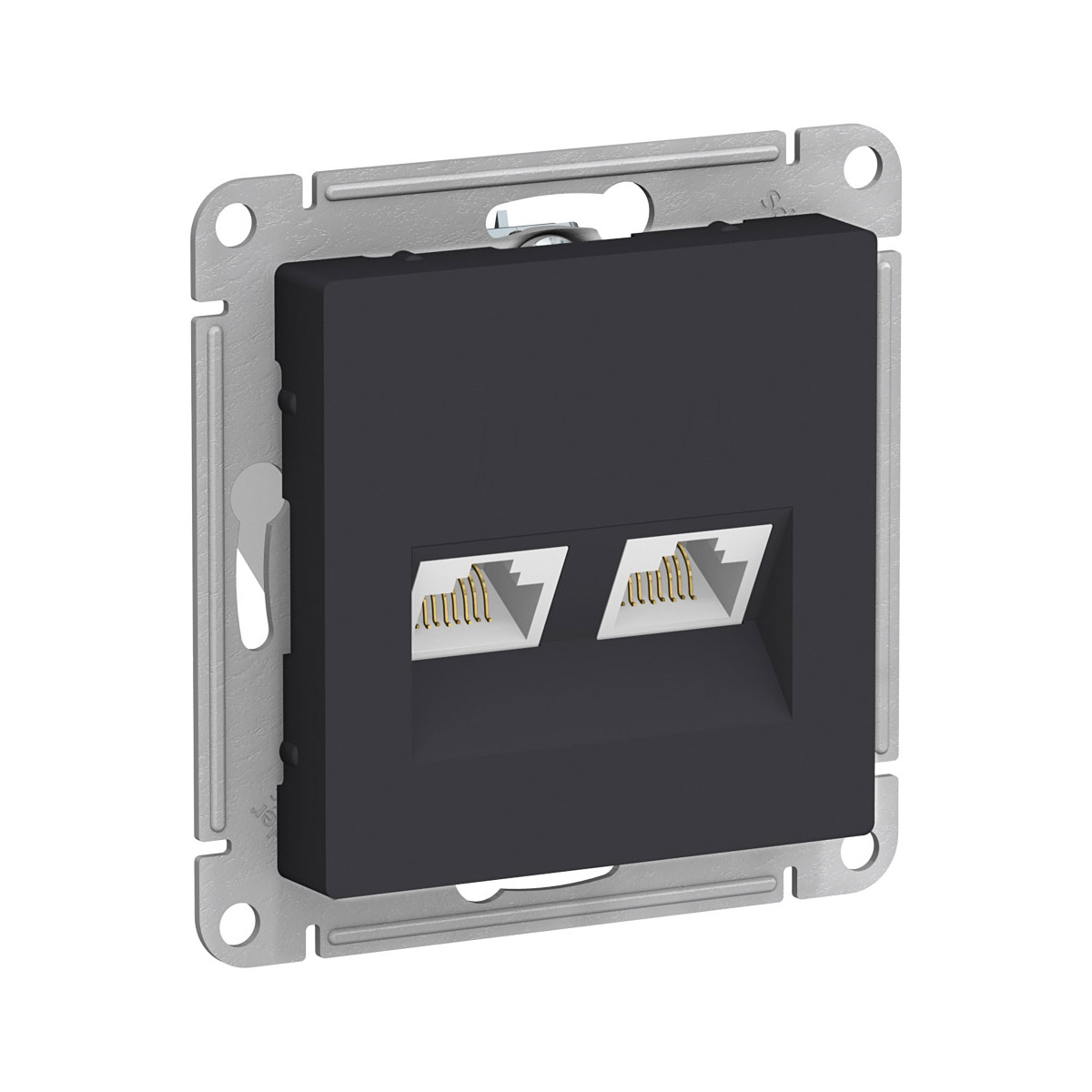 Розетка компьютерная "atlasdesign" 2-х местн. rj45+rj45 (механизм) карбон (1/5/20) "schneider"