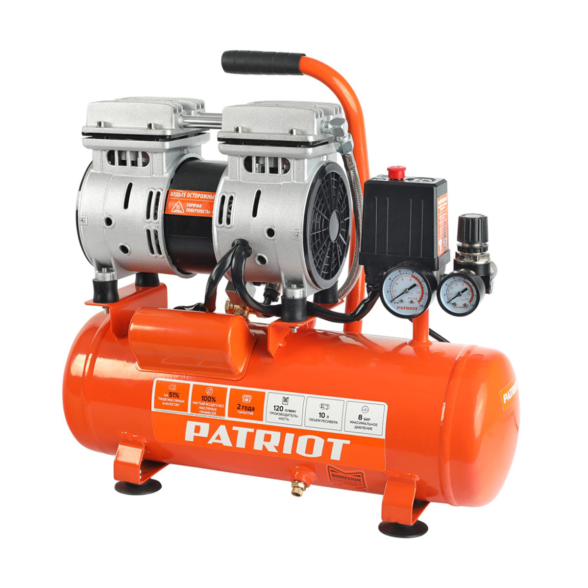 Компрессор поршневой безмасл. wo 10-120 (1) "patriot" 525306370