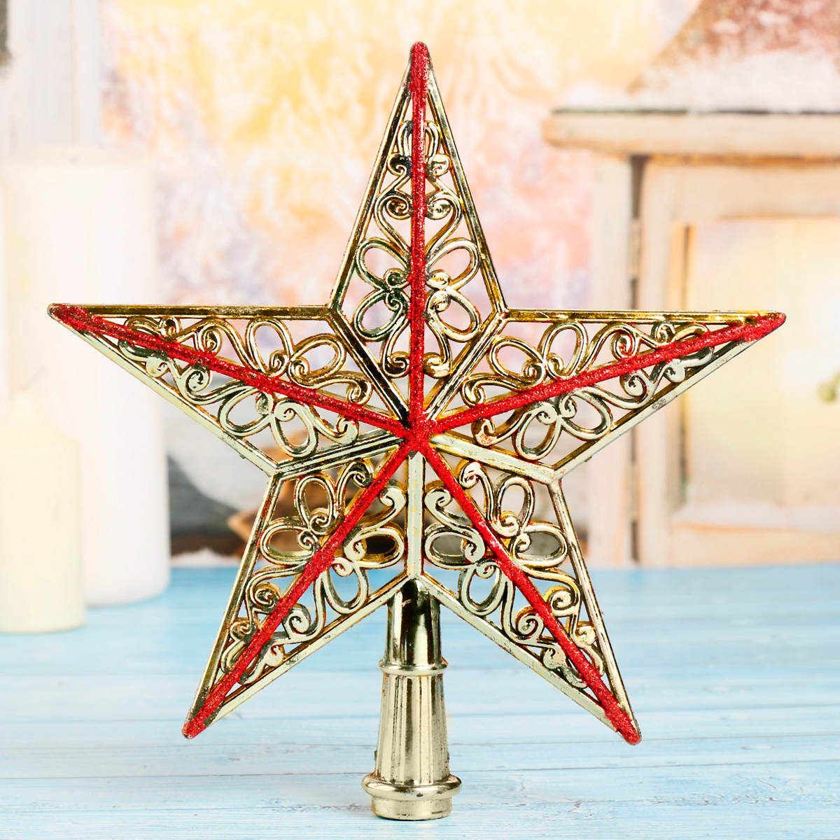 Верхушка на елку "звезда" узорчатая 20*21 см, золото "зимнее волшебство" 4325514