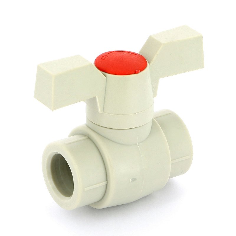 Кран шаровый прямоточный 20 мм бабочка PP-R под пайку FV-PLAST серый (301020)