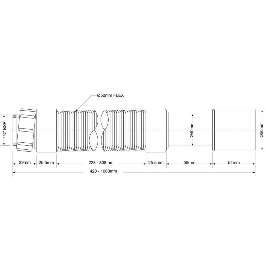 Труба гофрированнная McAlpine раздв. L460-1000 х 50 мм вход 1 1/4"В выход D=40/50 мм