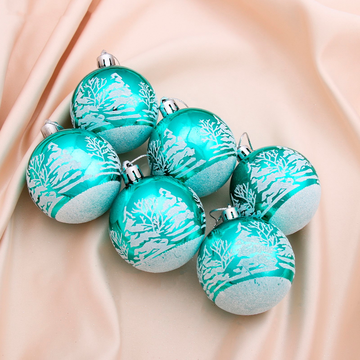 Шары новогодние d-6 см (набор 6 шт.) "изумрудик - зимний лес" зеленый 2131455