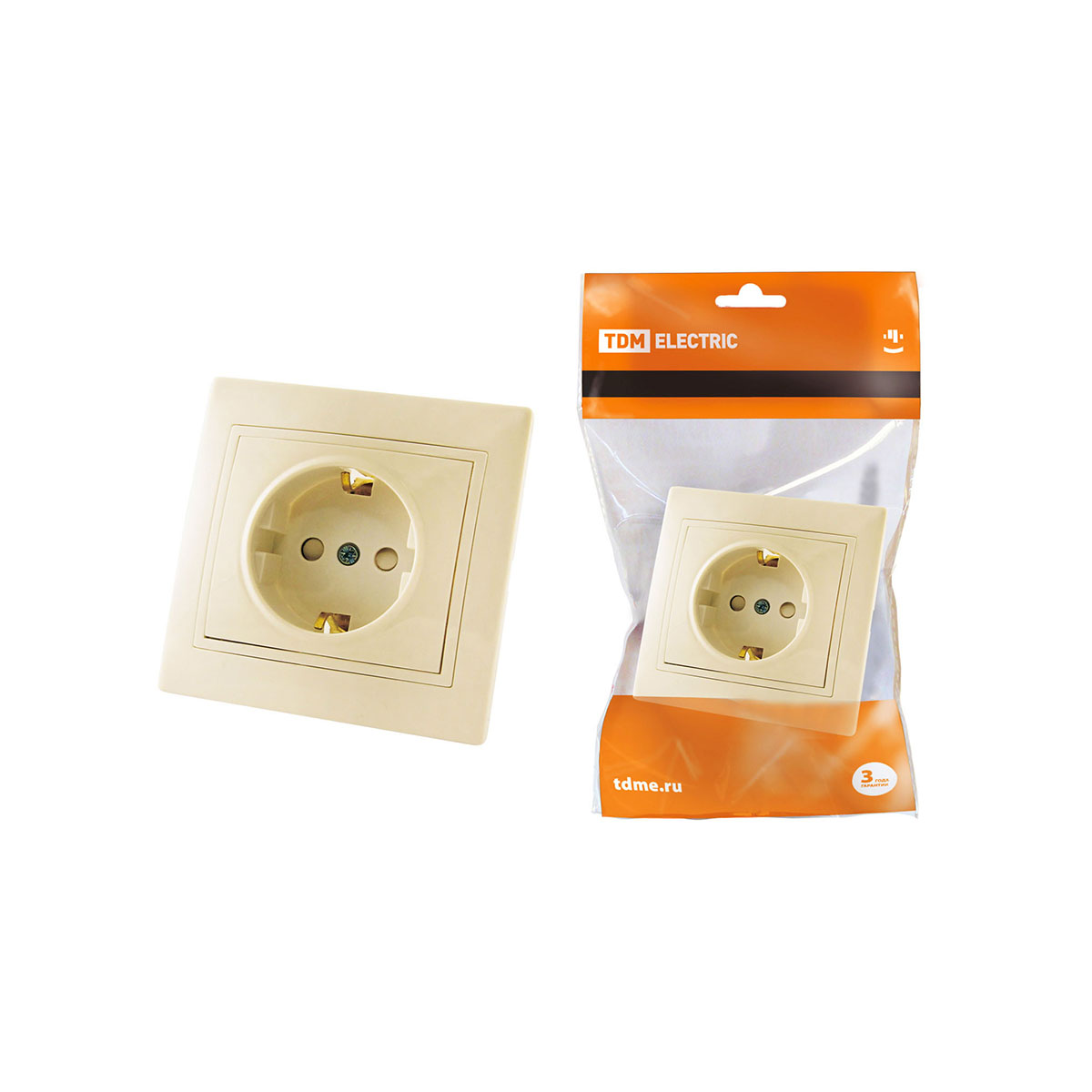 Розетка с заземл. 16а 250в ip20 с защитн. шторками "таймыр" слон. кость (1/10/100) tdm sq1814-0116