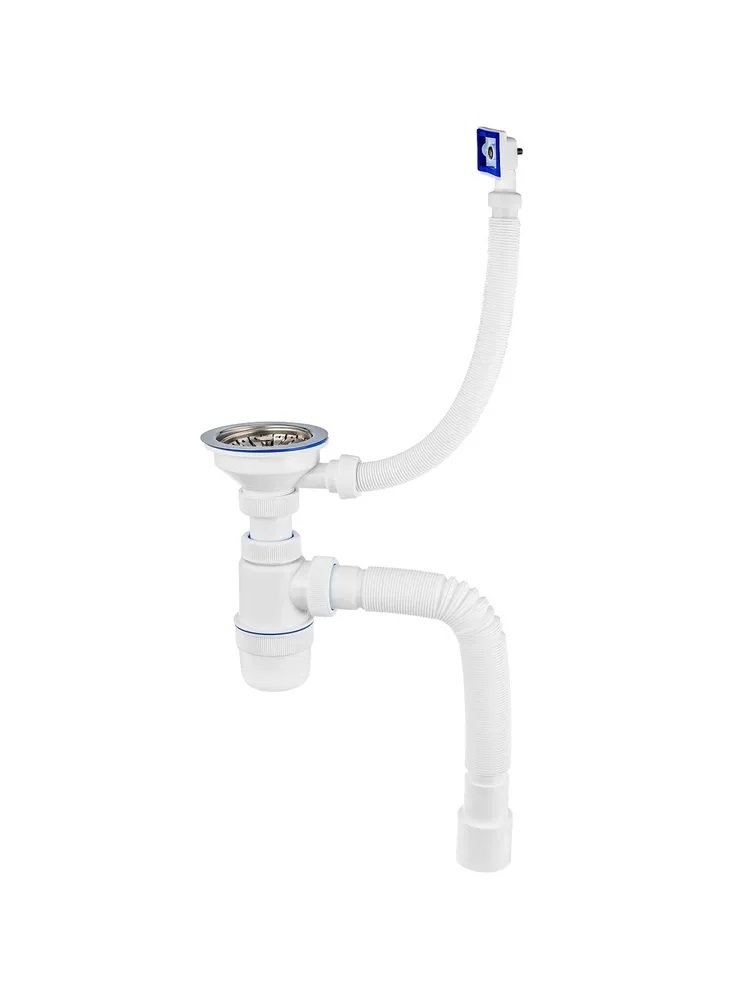 Сифон Элит 1 1/2 х 40 мм, нерж. чашка D114 мм, L300 мм и с гофротрубой L800 мм 40 х 40/50 мм WIRQUIN