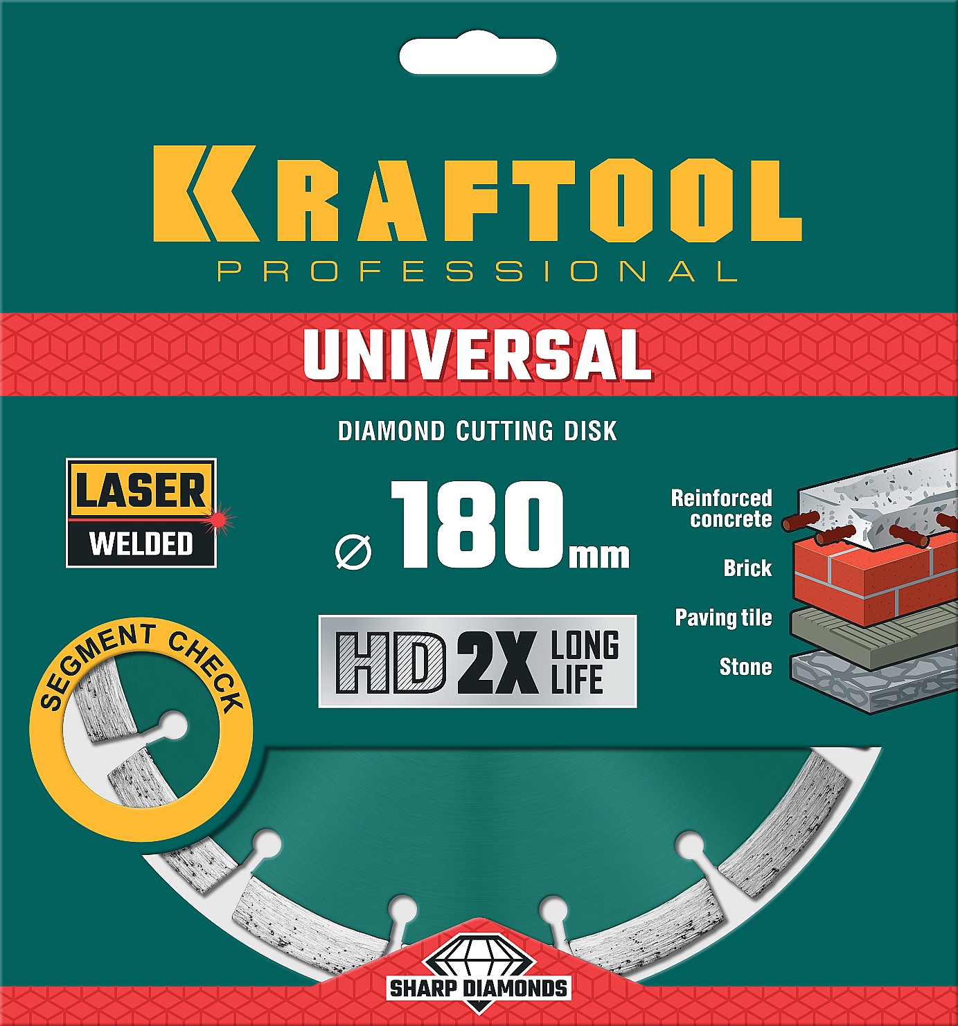 KRAFTOOL Universal, 180 мм, (22.2 мм, 10 х 2.6мм), сегментный алмазный диск (36680-180)