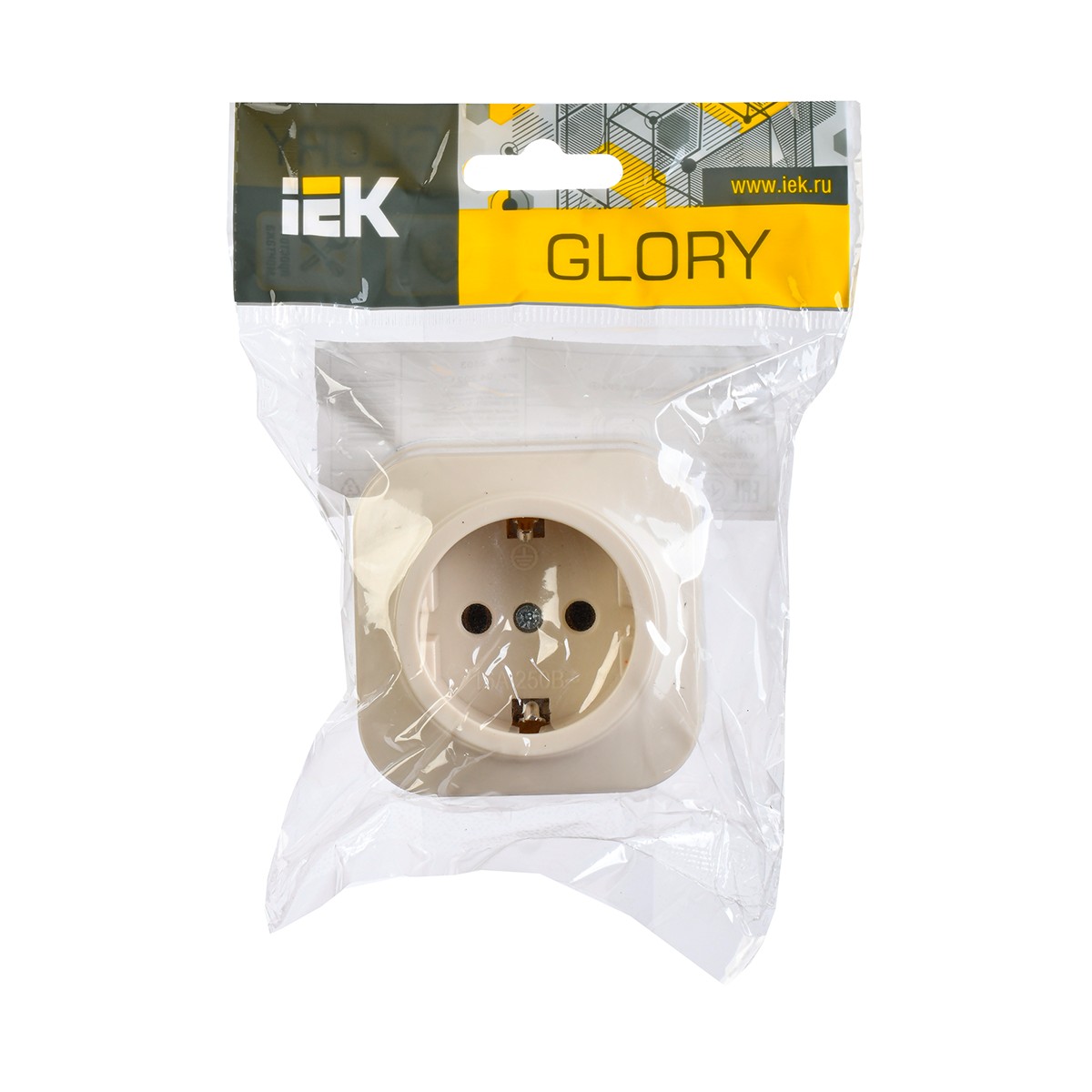 Розетка открыт. уст. "glory" 1 местн. с заземл. рс20-3-хк, 16а, кремовый (1/30/360) "iek"