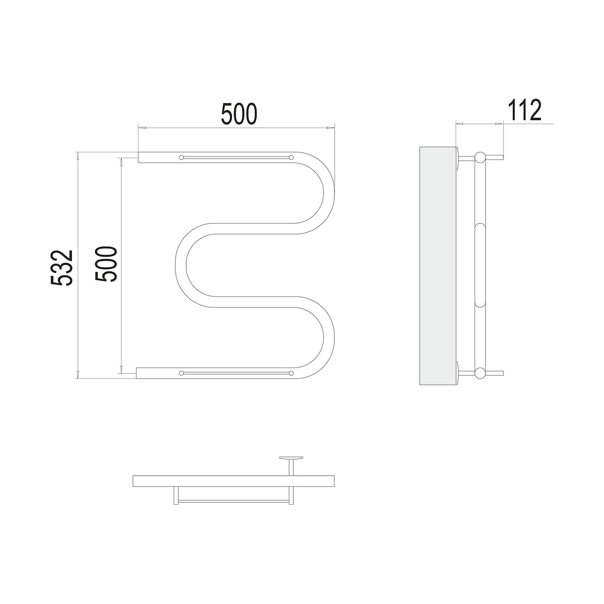 Полотенцесушитель водяной "aisi" м-образный с перекладиной 500*500 (хром) "terminus"