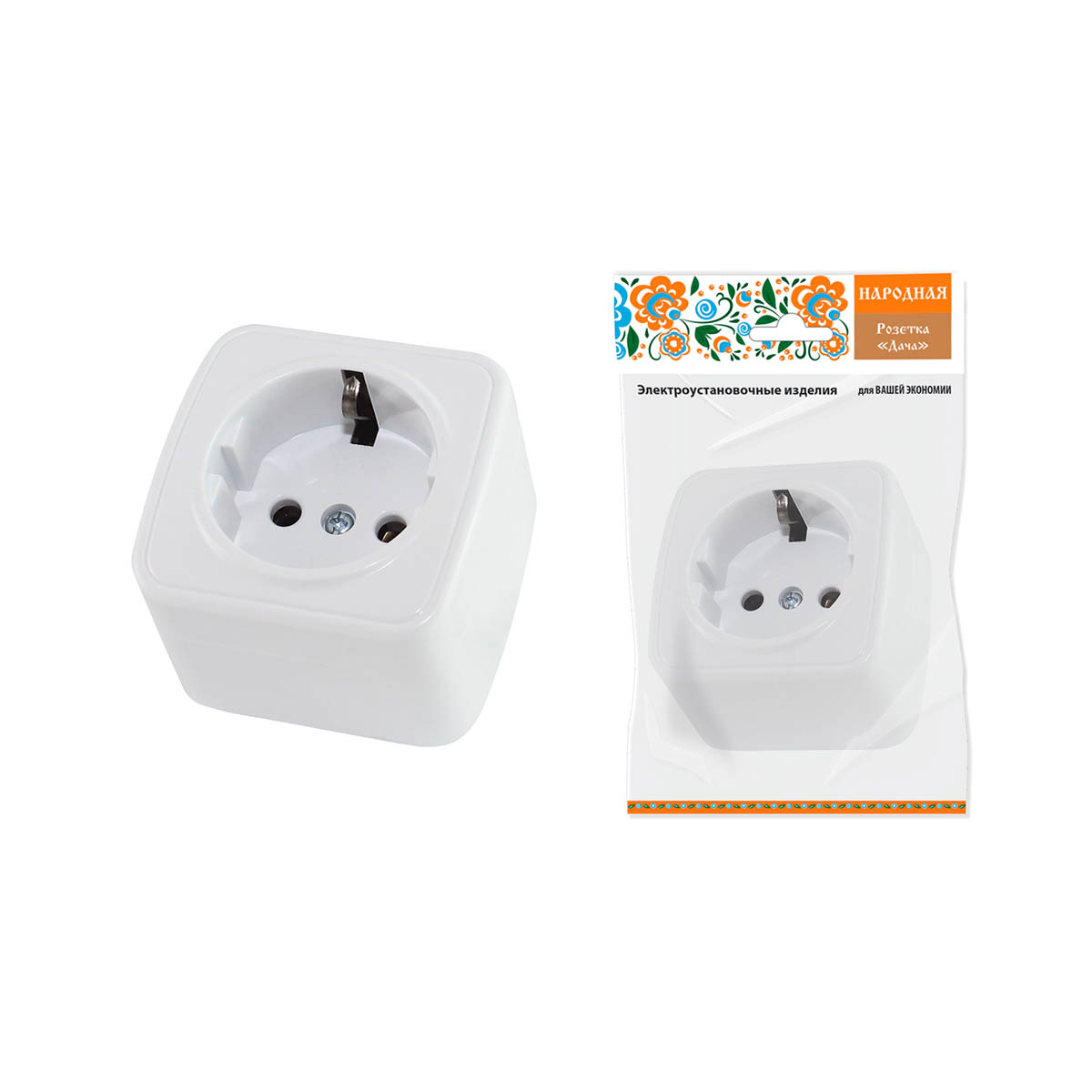 Розетка открыт. уст. с заземл. 16а 250в ip20 "дача" белая (1/10/100) народная sq1824-0008