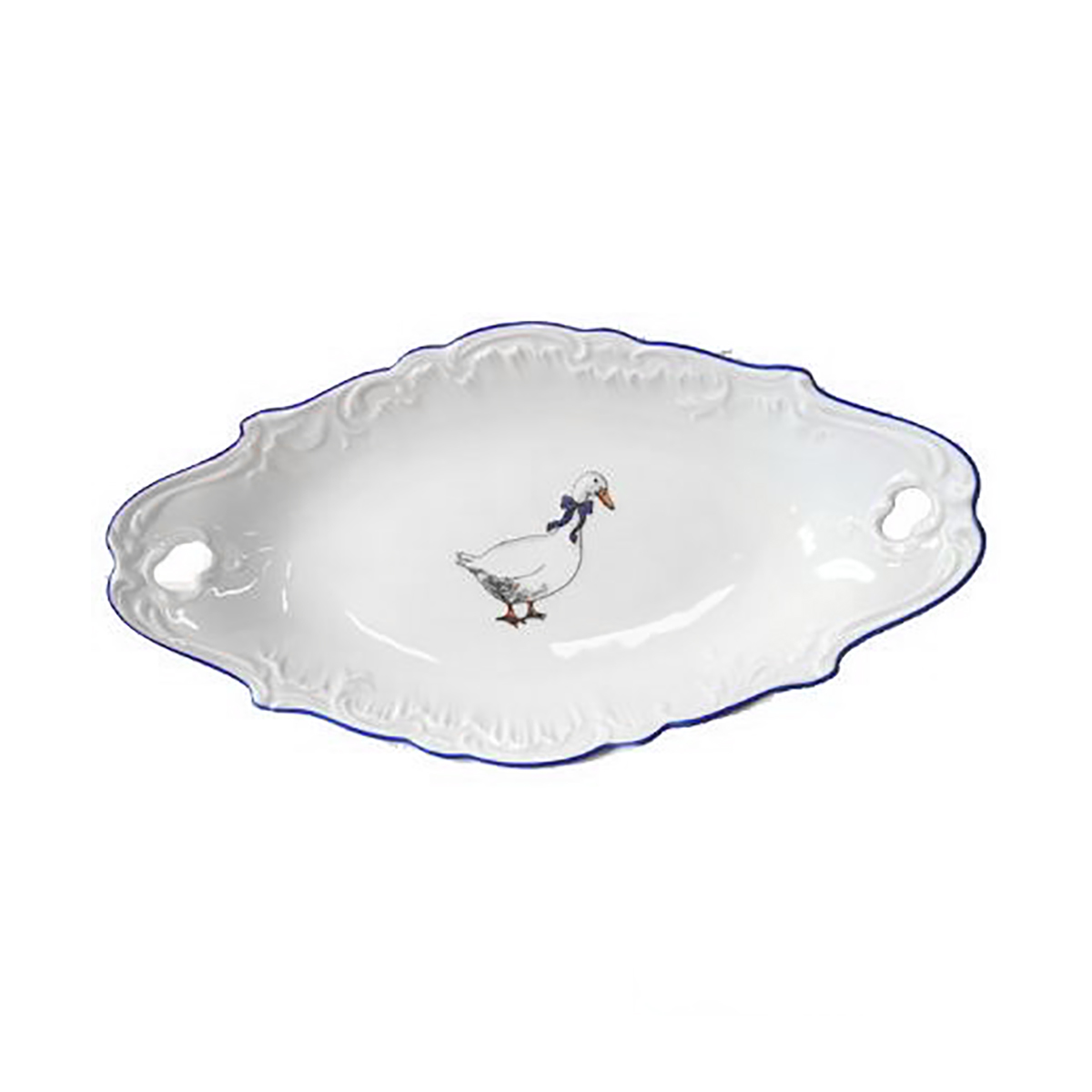 Блюдо овальное с ручками "rococo" гуси 25 см (1/6/36) "cmielow" omd666-рококо-25