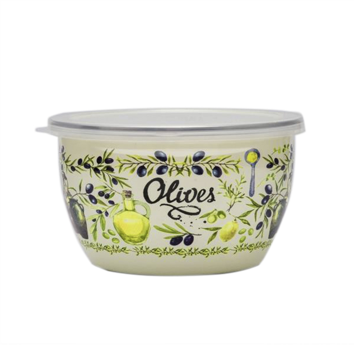 Миска эмалиров. "олива" 1,75 л, 16 см пласт. крышка (1/4) "metrot"