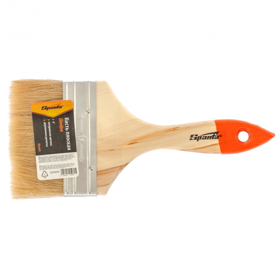 Кисть плоская Slimline 4" (100 мм), натуральная щетина, деревянная ручка Sparta (824455)