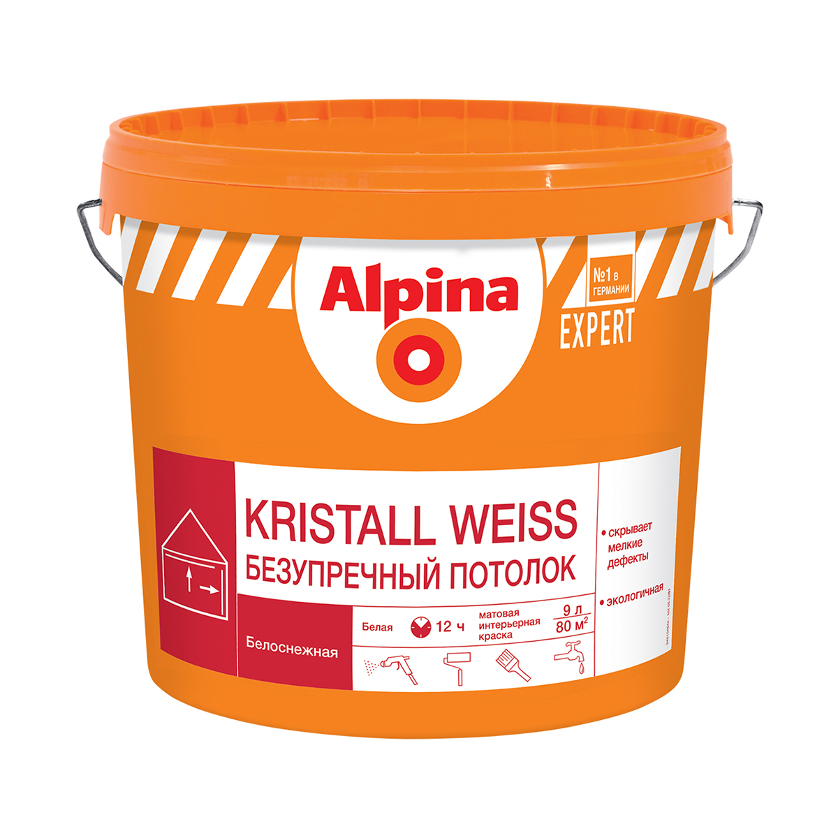 Краска для внутр. работ "expert kristall weiss" безупречный потолок белая 9 л (1) "alpina"
