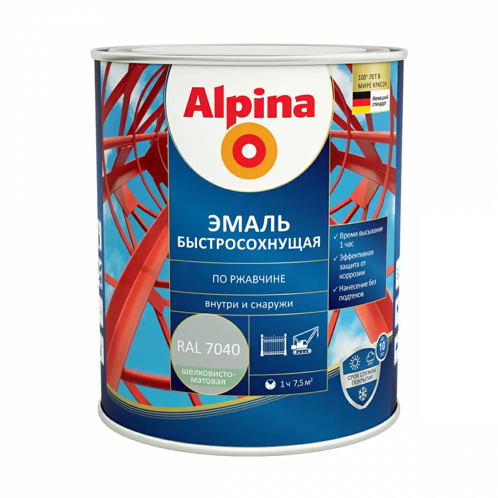 ALPINA эмаль быстросохнущая по ржавчине RAL 7040 серый шелк-матовый (0,75л)