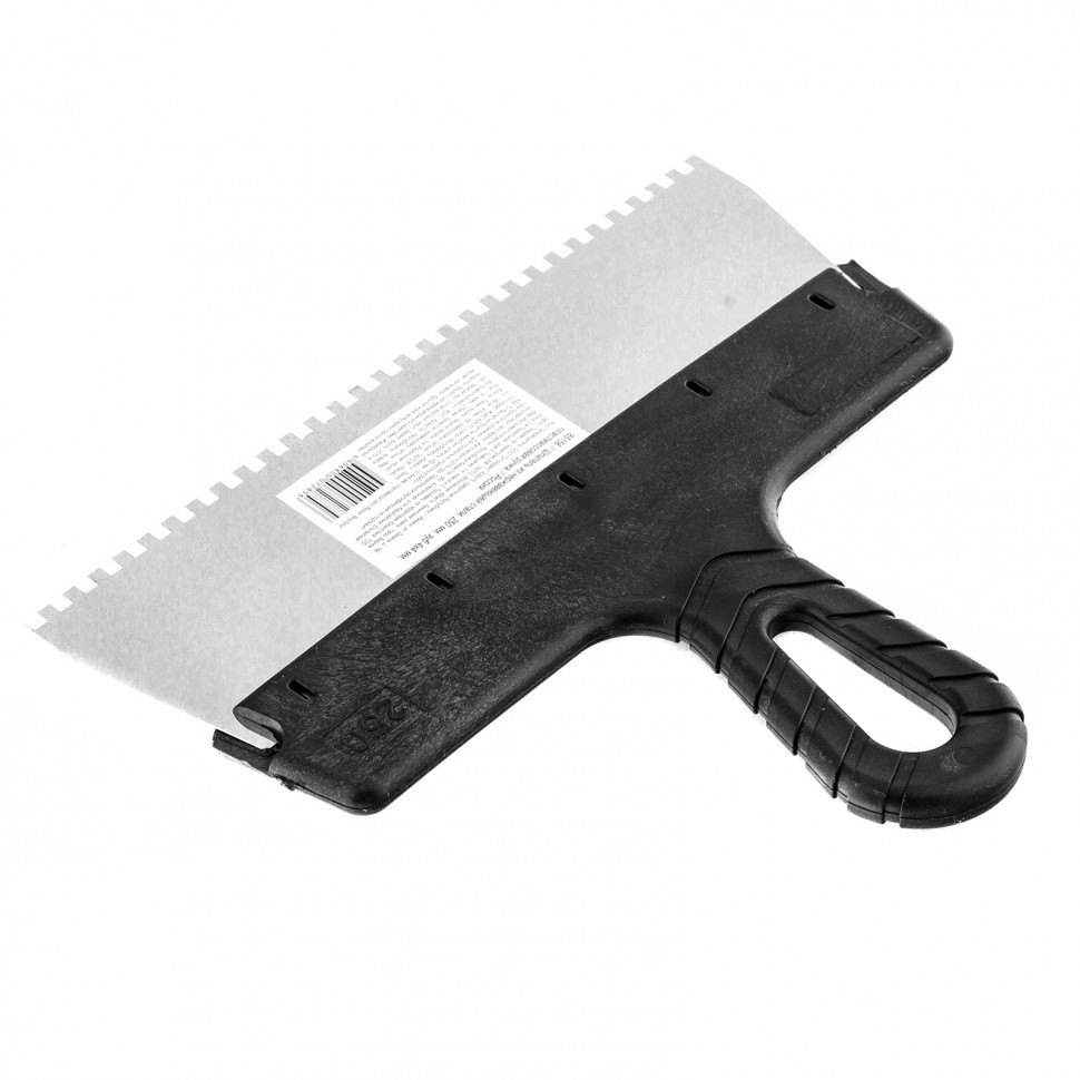 Шпатель из нержавеющей стали, 250 мм, зуб 4 х 4 мм, пластмассовая ручка Sparta (85156)