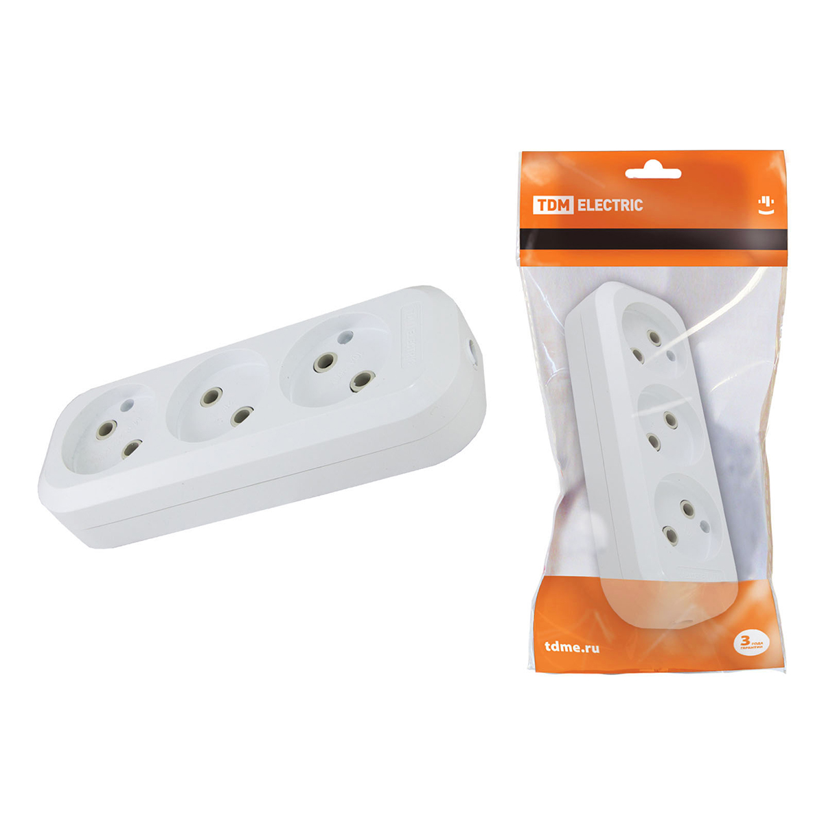 Колодка розеточная 3 гнезда 10а 250в белая (1/20/120) tdm sq1806-0010