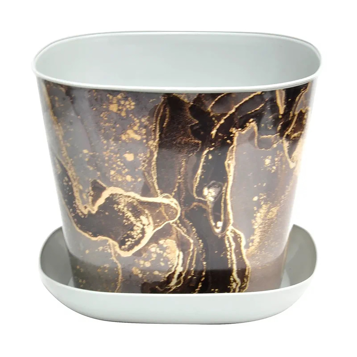 Кашпо для цветов с поддоном  квадратное "мрамор" 2,5 л (1/22) "виолет"