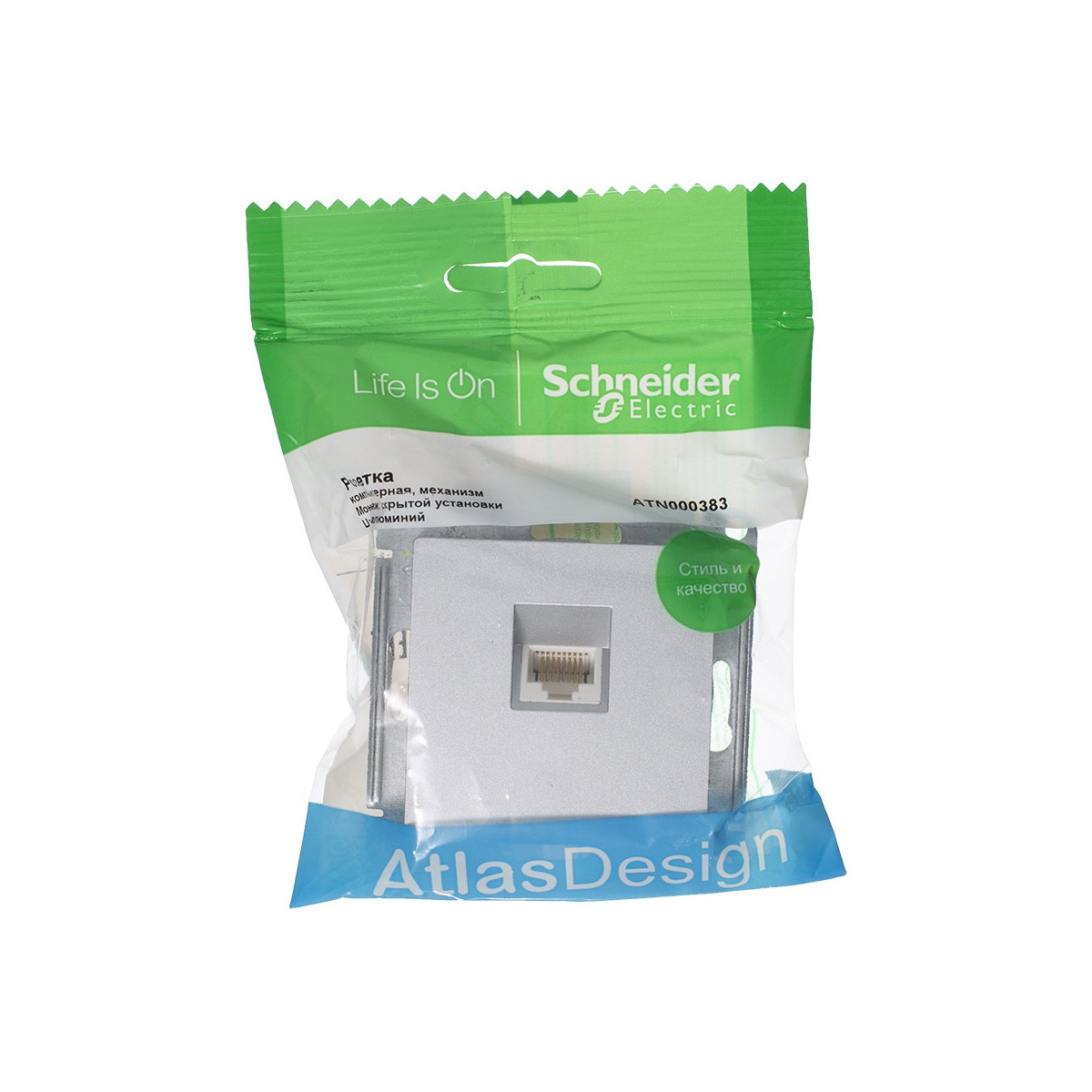 Розетка компьютерная "atlasdesign" 1 местн. rj45 (механизм) алюминий (1/10/60) "schneider"