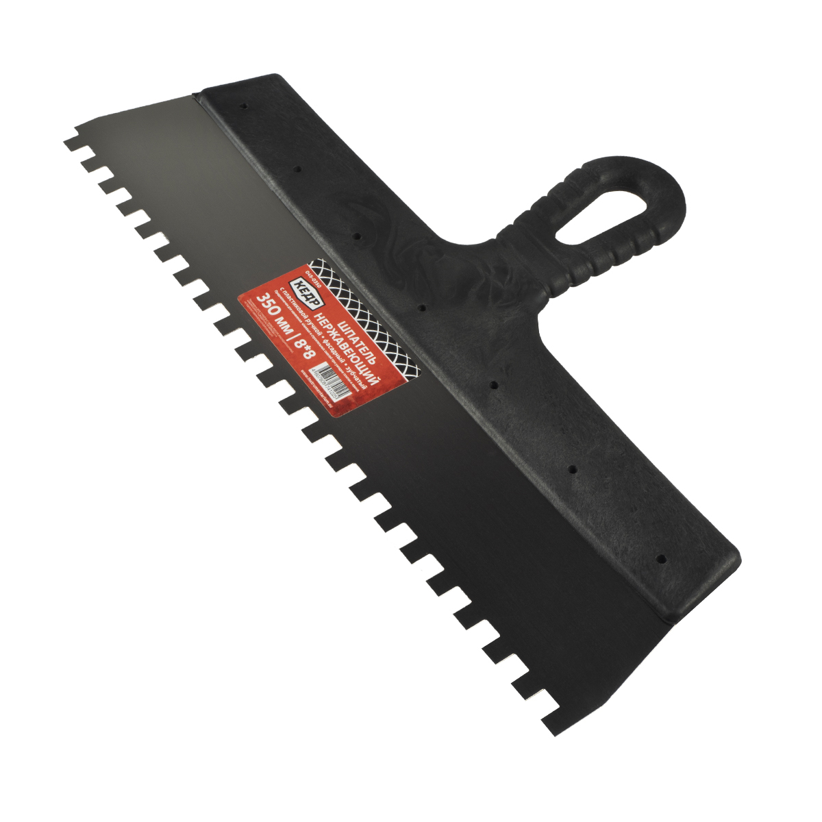 Шпатель фасадный зубчатый  8 х 8 мм  нерж. 350 мм пластм. ручка (1/10) "кедр"  045-0350