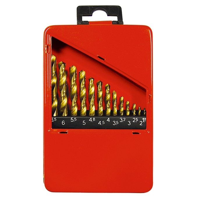 Набор нитридтитан. сверл по металлу, 1.5-6.5 мм (через 0.5 мм+3.2мм; 4.8 мм), НSS, 13 шт Matrix (72386)