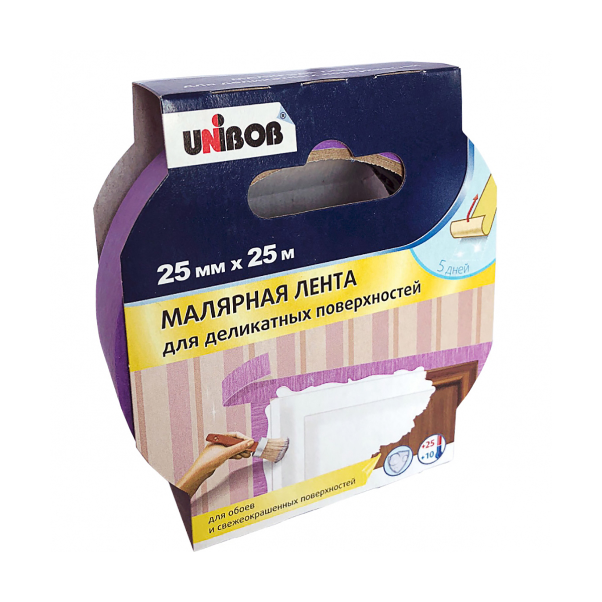 Скотч малярный для деликатных поверхностей 25 мм х 25 м (54) "unibob"
