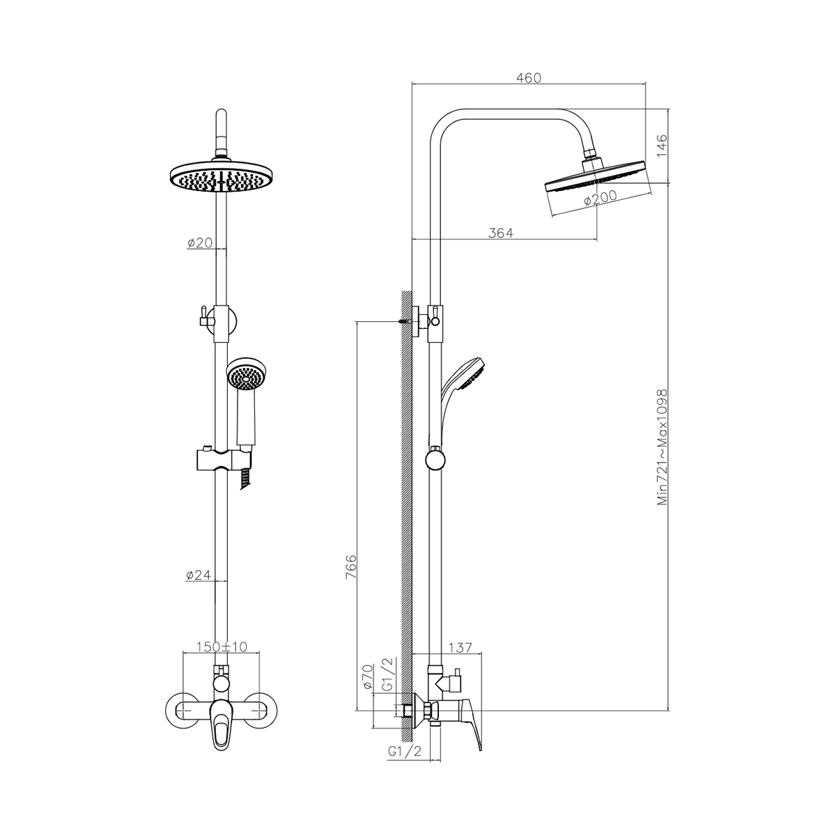 Душевая система dr21070 верхн. душ "тропич. дождь", лейка 1 реж.(1/4) "decoroom"