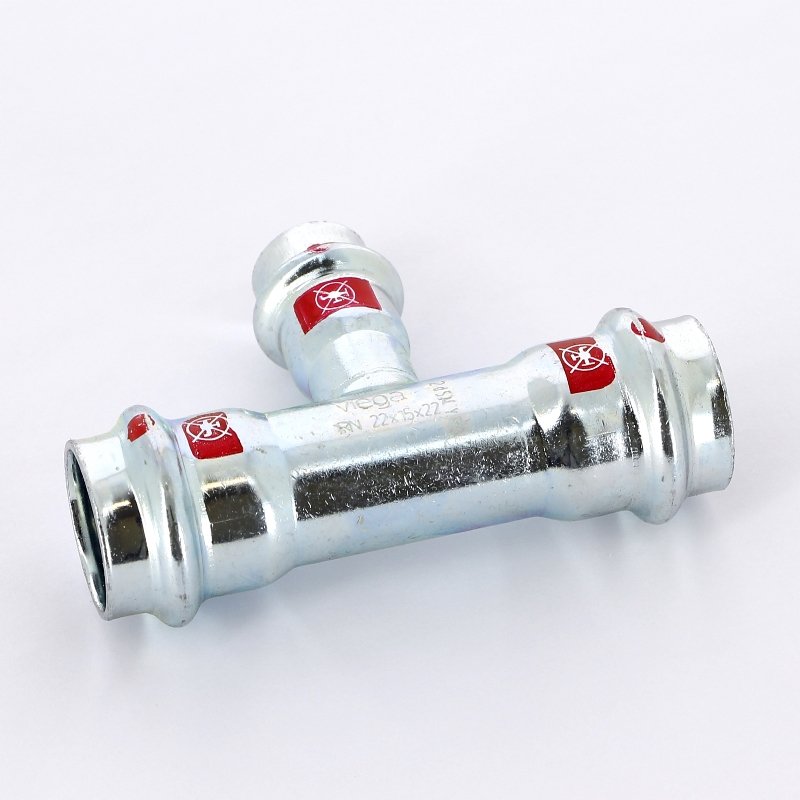 Тройник пресс 22x15x22 оцинкованная сталь Prestabo VIEGA