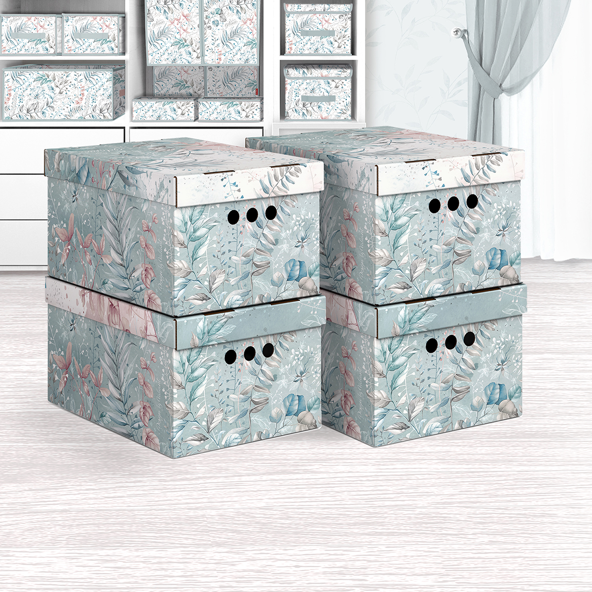 Короб для хранения "botanic blue" 25*33*18,5 см (набор 4 шт.) (1/10) "valiant" bt-bctn-bl-4s