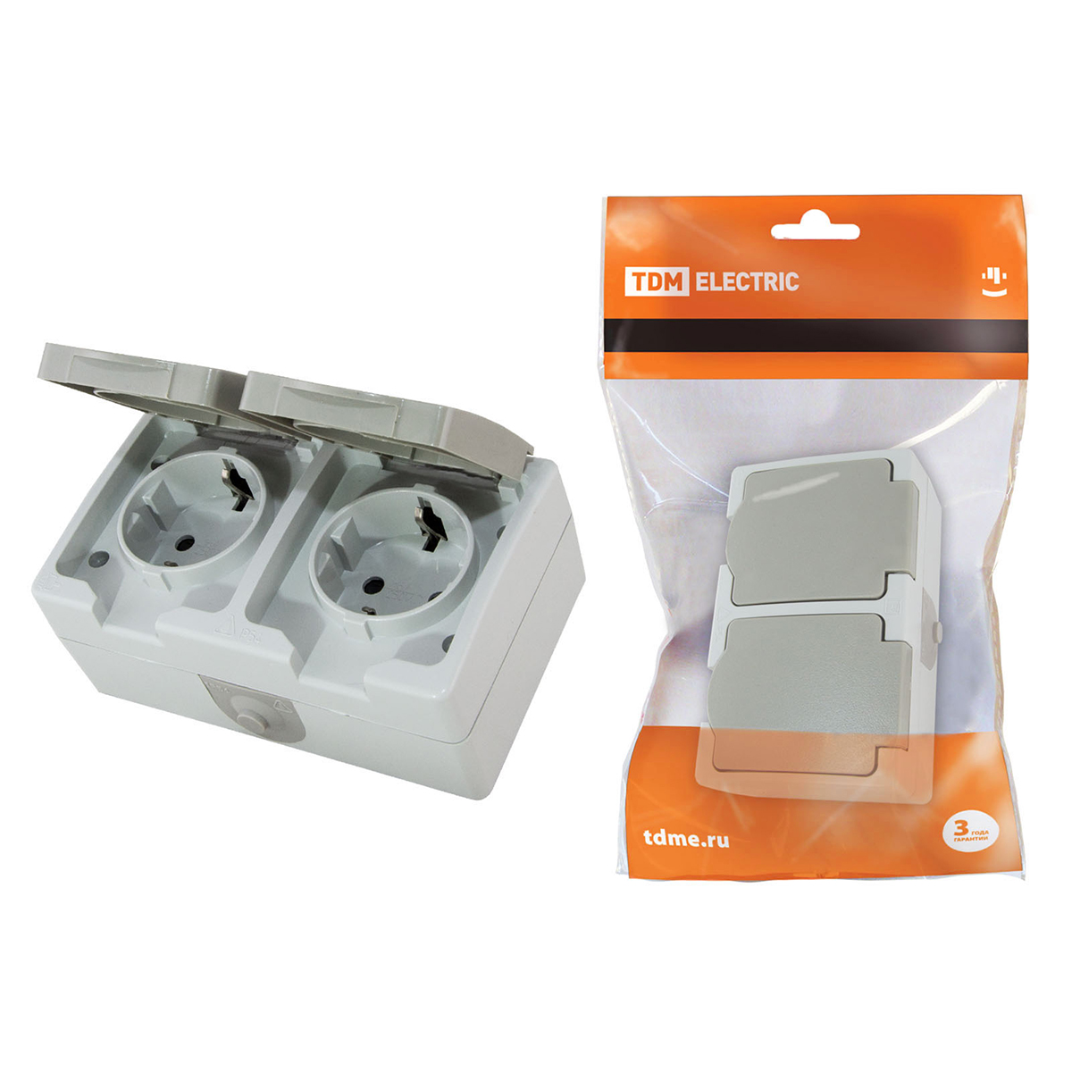 Розетка двойная с заземл. откр. уст. 16а 250в ip54 (керам.) "вуокса" (1/5/50) tdm sq1803-0008