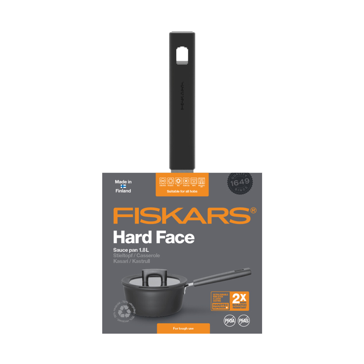 Ковш "hard face" 1,8 л, с крышкой (1/4) "fiskars" 1052226