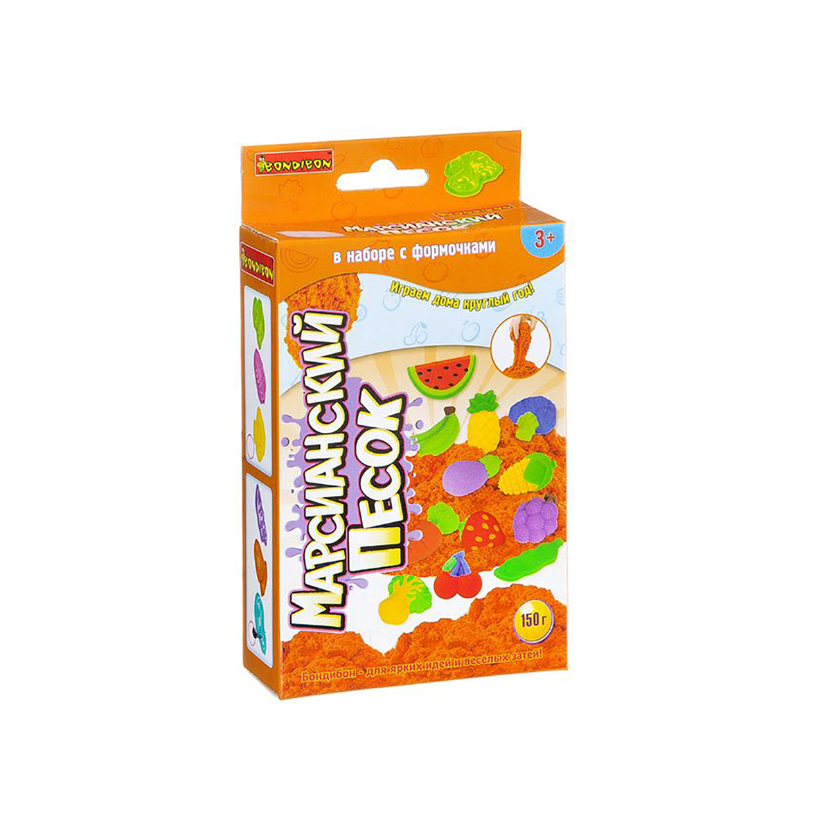 Набор игровой "марсианский песок" оранжевый 150 г (3 формочки "фрукты") "bondibon" вв2281